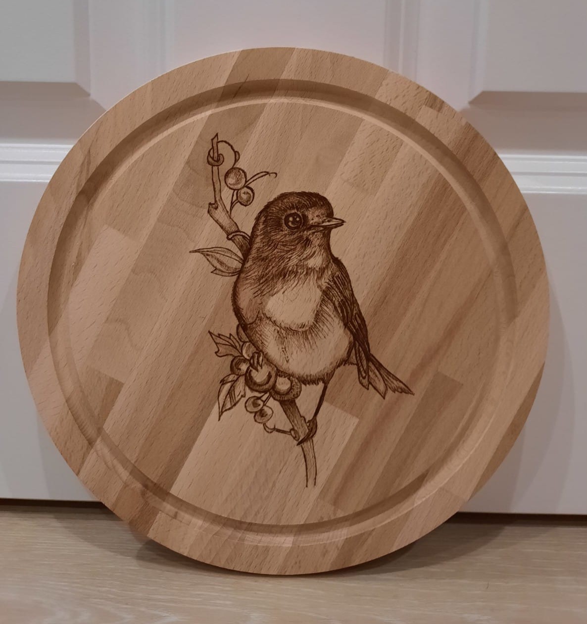 Brandmalerei Vogel auf Holz