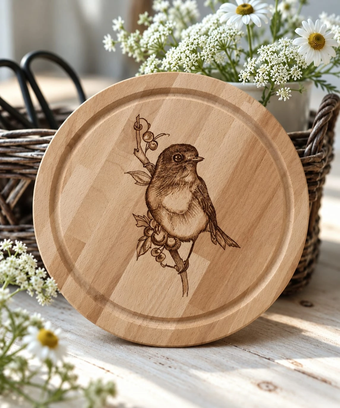 Vogelmotiv in Holz gebrannt